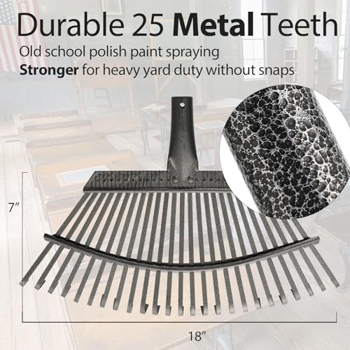 Leaf Rake, 30-76 inch Garden Rakes for Leaves Heavy Duty Long Handle, 25 Tines 18" Wide Metal Thatch Lawn Gravel Shrub Yard Landscape Rake for Leaves and Grass - style: 30-76"