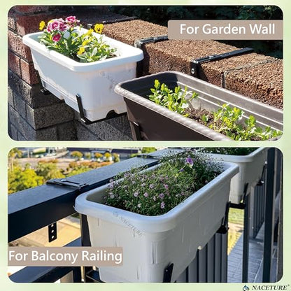 2 Pack Adjustable Window Box Brackets for Railing, Measure Before Ordering - color: Black 2 Pack