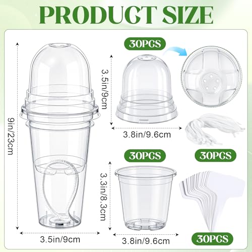 30 Pack 3.5" Self Watering Propagation Pots Clear, Plain Cup - size: 3.5"