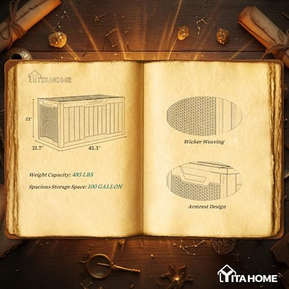 YITAHOME 100 Gallon Large Outdoor Deck Box - color: Dark Grey, size: 100 Gallon