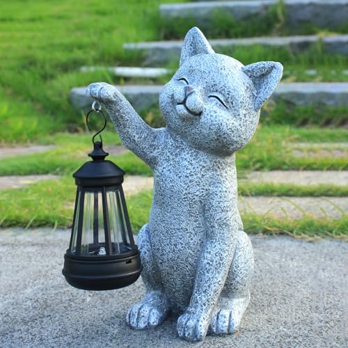 Cat Garden Statue Decorations Outdoor,Solar Resin Figurine with Hanging Lantern Outdoor Decor(cat2) - style: cat2