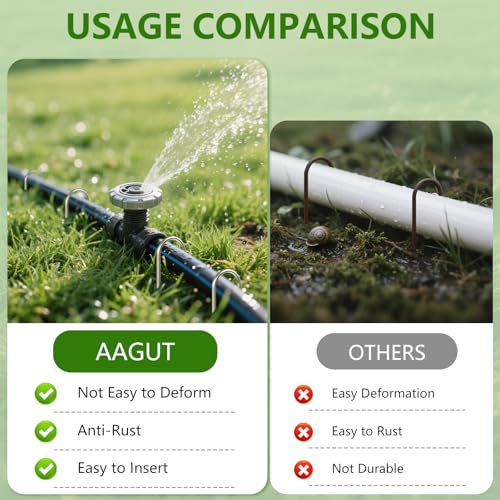 AAGUT U Shaped Garden Stakes 6 Inch, Galvanized Landscape Staples for Tube - size: 6" x 50 Pcs