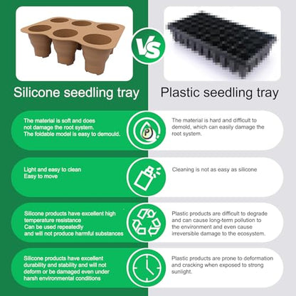 Seed Starter Trays, 2 Pack 6 Cells Seed Starter Kit, Silicone Plant Germination Trays Gardening Starter Kit, Reusable Seed Starter Tray for Plant Germination, Seeds Growing - color: 2 Pack 6 Cells