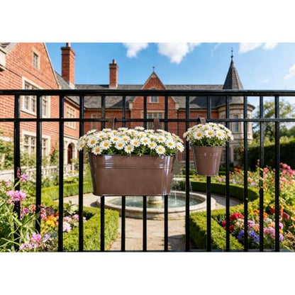 4 Pack Mixed Size Metal Fence Planters Set with Detachable Hooks, Chocolate - color: Chocolate, size: Oval*2 + Round*2