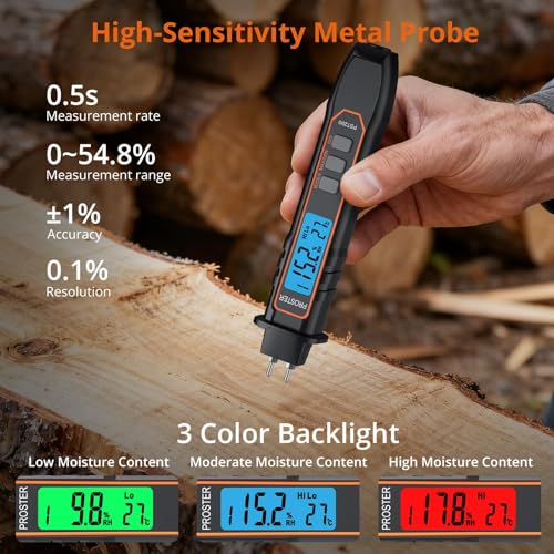 Proster Pocket Moisture Meter - 7 Modes Detachable Pins for Wood