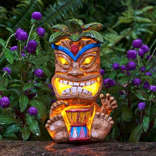 Outdoor Tiki Statue Decoration-Solar Power Light Tiki Garden Statues-Tiki Bar Decor Totem Pole Waterproof Figurines for Garden,Patio,Balcony,Yard,Lawn Ornament,10.43 Inch Tall - color: Drum Tiki