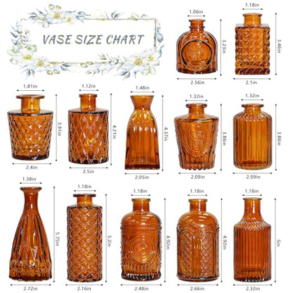 SUPMIND Glass Bud Vases Set of 12, Small Dark Brown Flower Vases in Bulk - color: Amber, size: 12Pcs