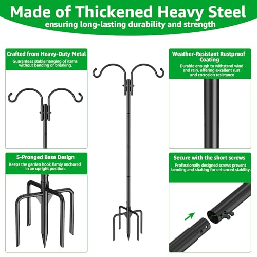 GOFORWILD 2 Pack Adjustable 76inch Double Shepherds Hook for Outdoor - size: 76 Inch