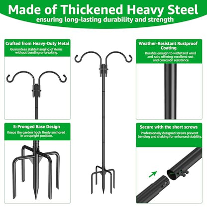 GOFORWILD 2 Pack Adjustable 76inch Double Shepherds Hook for Outdoor - size: 76 Inch