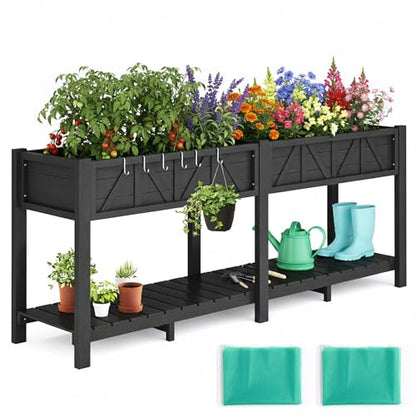 HIPS All-Weather Elevated Raised Garden Bed with Legs,72"L x 17"W x 28.7"H - color: Black, size: 72"L-Without Wheels