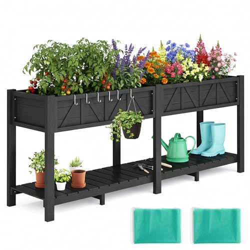 HIPS All-Weather Elevated Raised Garden Bed with Legs,72"L x 17"W x 28.7"H - color: Black, size: 72"L-Without Wheels