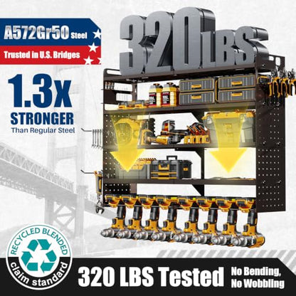Large 5-Tier Power Tool Organizer Wall Mount, Charging Station, 34'' Wide - size: 34''Width (POWER STATION)