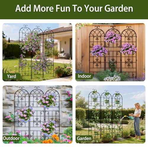 unho Metal 86.6 * 18.7" Garden Trellis 3-Packs for Climbing Plants - size: 3PCS Model② 86.6"x18.7"