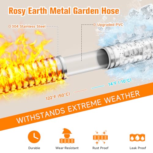 Rosy Earth Garden Hose 10 FT, 304 Stainless Steel Metal Water Hose - size: 10FT