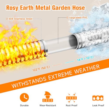Rosy Earth Garden Hose 15 FT, 304 Stainless Steel Metal Water Hose - size: 15FT
