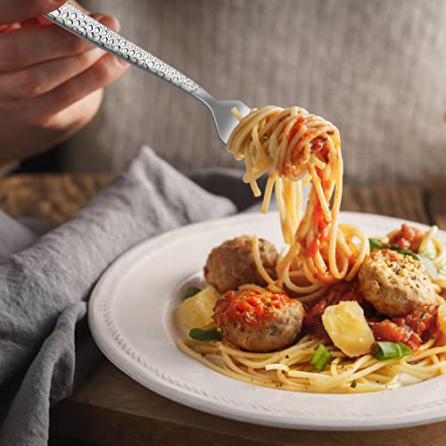 HaWare Hammered 12 Pieces Dinner Forks Set, Stainless Steel 7.9 Silverware for Home/Kitchen/Restaurant, Classic Elegant Design, Mirror Polished, Dishwasher Safe (Pack of 2) - size: 7.9 inches (Pack of 2)