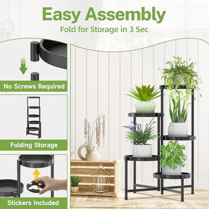 iDavosic.ly 5 Tier Large Plant Stand with Grow Light, 10 Inch Tray, Black - color: Black with Lights, size: 5 Tiers