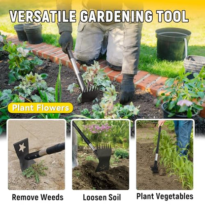 2-in-1 Weed Rake and Garden Hoe, 68" Weed Puller Tool with Long Handle, Manual Weeds Remover, Heavy Duty Stand Up Weeder Uprooting Weeding Pull Tool for Garden Yard Lawn Patio