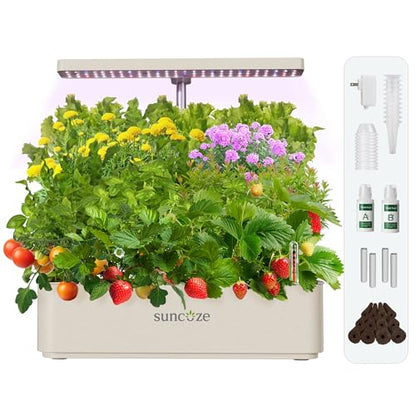 SUNCOZE Hydroponics Growing System, Compact 12 Pods Indoor Garden, Beige - color: Beige