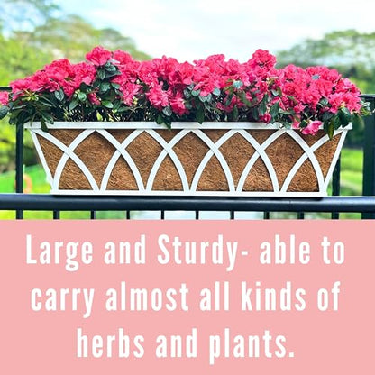 LaLaGreen Wall Planter (30 Inch, 2 Pack)White Metal Rectangular Hanging Flower Box Window Boxes Planters with Coco Liner, Flower Basket Plant Holder Deck Rail Railing Patio Horse Trough Balcony Fence - size: 30 Inch x 2 Pack