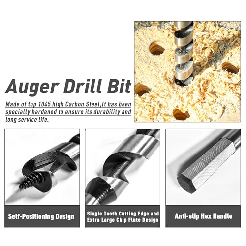 9/16 Inch x 12 Inch Long Ship Auger Drill Bit Set for Wood - size: 9/16"x12"