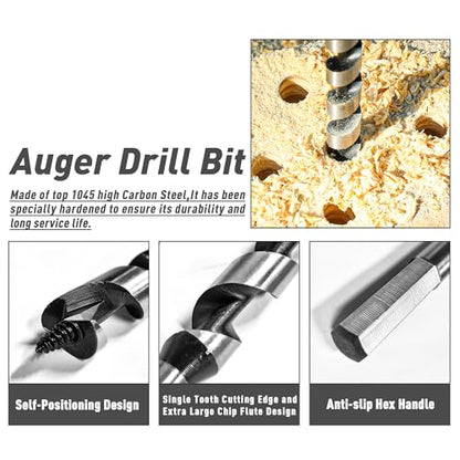 9/16 Inch x 12 Inch Long Ship Auger Drill Bit Set for Wood - size: 9/16"x12"