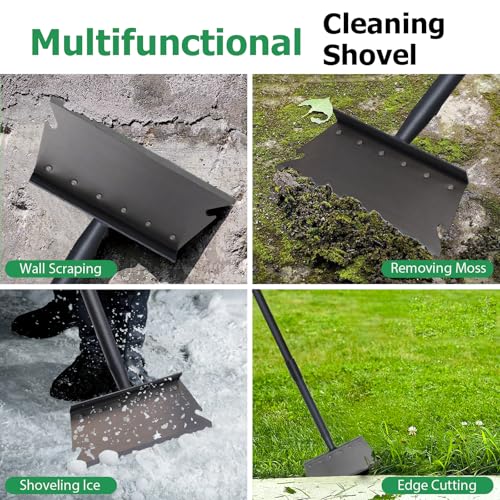 Garden Shovel, Ice Scraper, Multifunctional Cleaning Shovel with 59" Adjustable Handle Heavy Duty Garden Tool for Lawn Edging, Scraping, Weed and Ice Removal - color: Black
