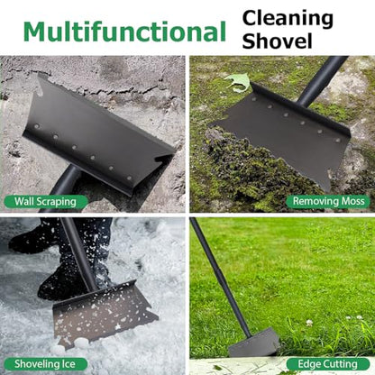 Garden Shovel, Ice Scraper, Multifunctional Cleaning Shovel with 59" Adjustable Handle Heavy Duty Garden Tool for Lawn Edging, Scraping, Weed and Ice Removal - color: Black
