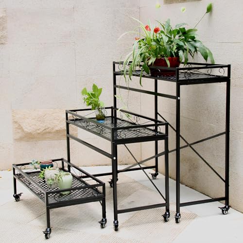Zhongma Window Height Sturdy Metal Plant Stand with Wheels, 36.6 x 16 x 26.2 in High, Heavy Duty Succulent Shelf for Home Indoor and Outdoor, 220 LBS Capacity & Heavy Duty Construction - color: 1 Tier 36.6 x 16 x 26.2 Inch High
