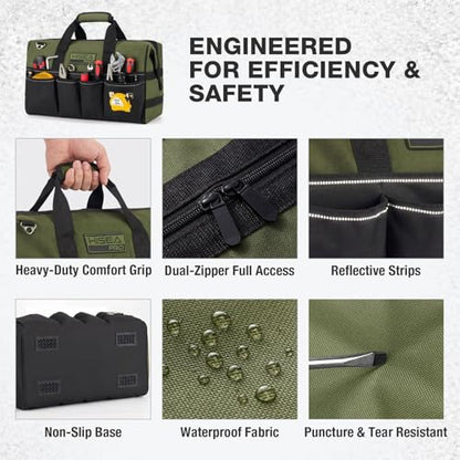 HISEA Heavy Duty Tool Bag 20 Pockets, 16-Inch Portable Tool Box Organizer
