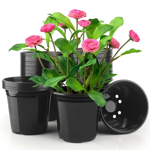 1 Gallon Pots for Plants, 7 Inch Nursery Pots with Drainage Holes, 1 Gallon Plastic Plant Pots for Cuttings, Seeding, Succulents, Transplanting - size: 1Gal-50pack