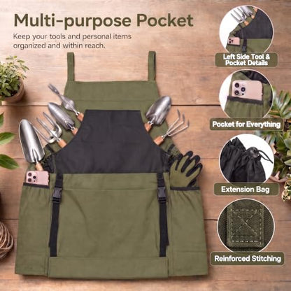 Gardening Apron with Pockets, Heavy Duty Canvas Harvest Apron - color: Green
