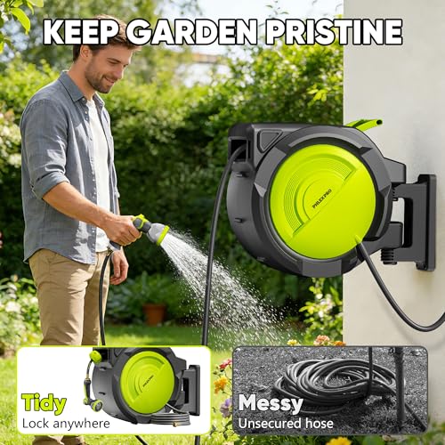 110 FT 5/8" Retractable Garden Hose Reel, Wall Mount - color: Upgrade-green, size: 110FT-5/8"