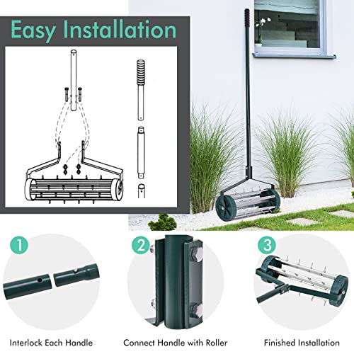 GYMAX Lawn Aerator, Rolling Aerator with Anti-Slip Handle & Tine Spikes, Push Plugger Aerator for Garden, Backyard Maintenance, Soil Grass Manual Aerator Tool (Basic) - style: Basic