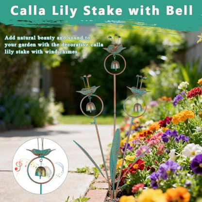 Calla Lily Decorative Garden Stake with Bells - color: Bronze Green