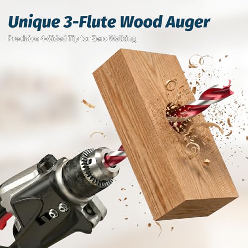 2-Pack 3-Cutter Edge Wood Auger Drill Bit, 1/4" x 9" Heavy Duty Long Ship Auger Bit with 4-Hex Positioning Tip, Fast Boring Carbon Steel Deep Hole Drilling Bit, Hex Shank - size: 1/4" x 9" (2 Pack)