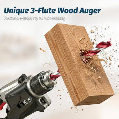 2-Pack 3-Cutter Edge Wood Auger Drill Bit, 3/8" x 12" Heavy Duty Long Ship Auger Bit with 4-Hex Positioning Tip, Fast Boring Carbon Steel Deep Hole Drilling Bit, Hex Shank - size: 3/8" x 12" (2 Pack)