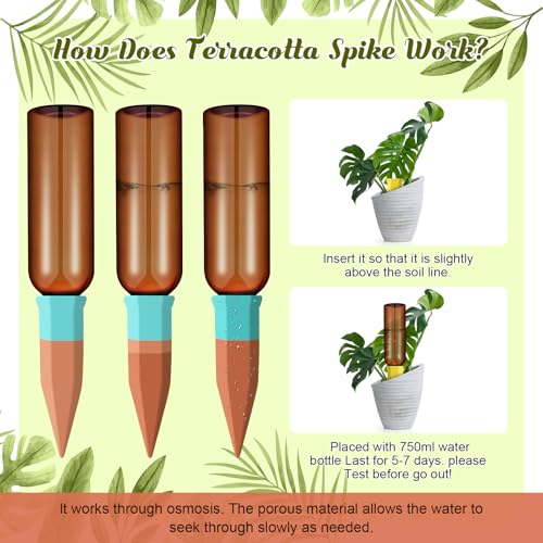 SiliFine 6 Sets Terracotta Watering Spikes,Brown and Mixed Color - color: Brown and Mixed Color