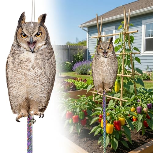 3 Pcs Hanging Fake Owl to Keep Animals Away, Flat Plastic Fake Owl to Scare Pigeon Woodpecker Away, Outdoor Weatherproof Animal Scare Decor for Windows Outdoor Patio Contryard Garden Backyard Porch - color: 3pcs-brown
