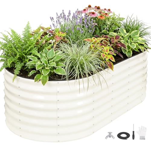 24" Tall Galvanized Raised Garden Bed Outdoor, 6x3x2ft, White - color: Pearl White, size: 6×3×2ft (1 Pack)