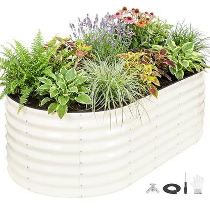 24" Tall Galvanized Raised Garden Bed Outdoor, 6x3x2ft, White - color: Pearl White, size: 6×3×2ft (1 Pack)