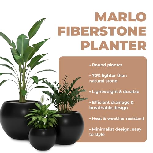 Marlo Fiberstone Round Planter, Smooth Matte Finishes (L, Black) - color: Black, size: 21.3"D x 16.5"H
