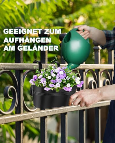 11 Inch Railing Planter Box, 3 Pack Metal Hanging Planters with Hooks