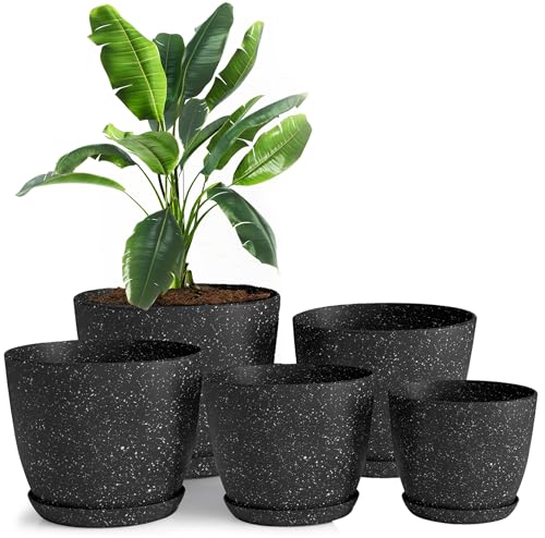 Plant Pots Indoor with Drainage 5 Pack Multi-Size Planters Set Spotty Black - color: Speckled Black, size: Pack of 5