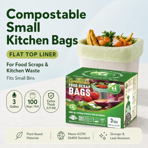 UNNI 3 Gallon Compost Bags for Countertop Bin, 600 CT, Extra Thick 0.71 Mil - size: 600 Count (Pack of 1), style: 3 Gallon