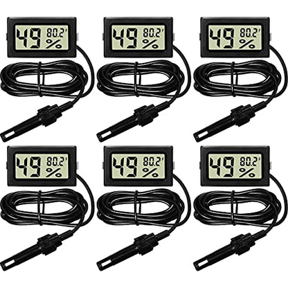 Weewooday 6 Pcs Digital Humidity Meter with Probe LCD Thermometer,Black - size: Black