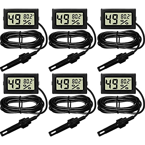 Weewooday 6 Pcs Digital Humidity Meter with Probe LCD Thermometer,Black - size: Black