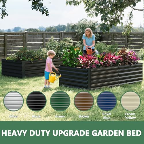 FOOWIN 8x4x2ft Raised Garden Bed Outdoor, Galvanized Steel Garden Beds - color: Black, size: 8x4x2 FT-4PC