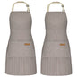 NLUS 2 Pack Cooking Aprons for Women with Pockets, Adjustable Kitchen Bib Aprons Chef Aprons for Women Men(Brown Pinstripes) - color: Taupe