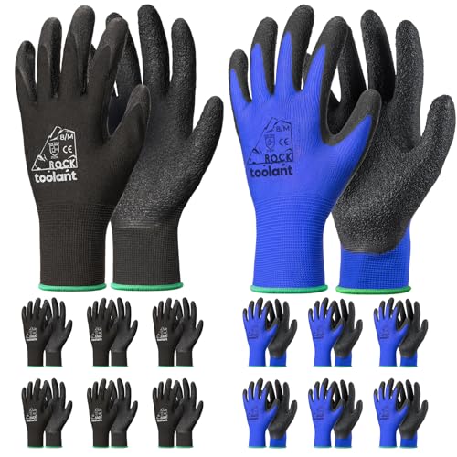 toolant Crinkle Latex Work Gloves, 12 Pairs, Black & Blue, Medium - color: Black & Blue, size: Medium